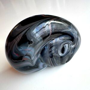 Elegant Black and Gray Swirl Glass Paperweight Sculpture